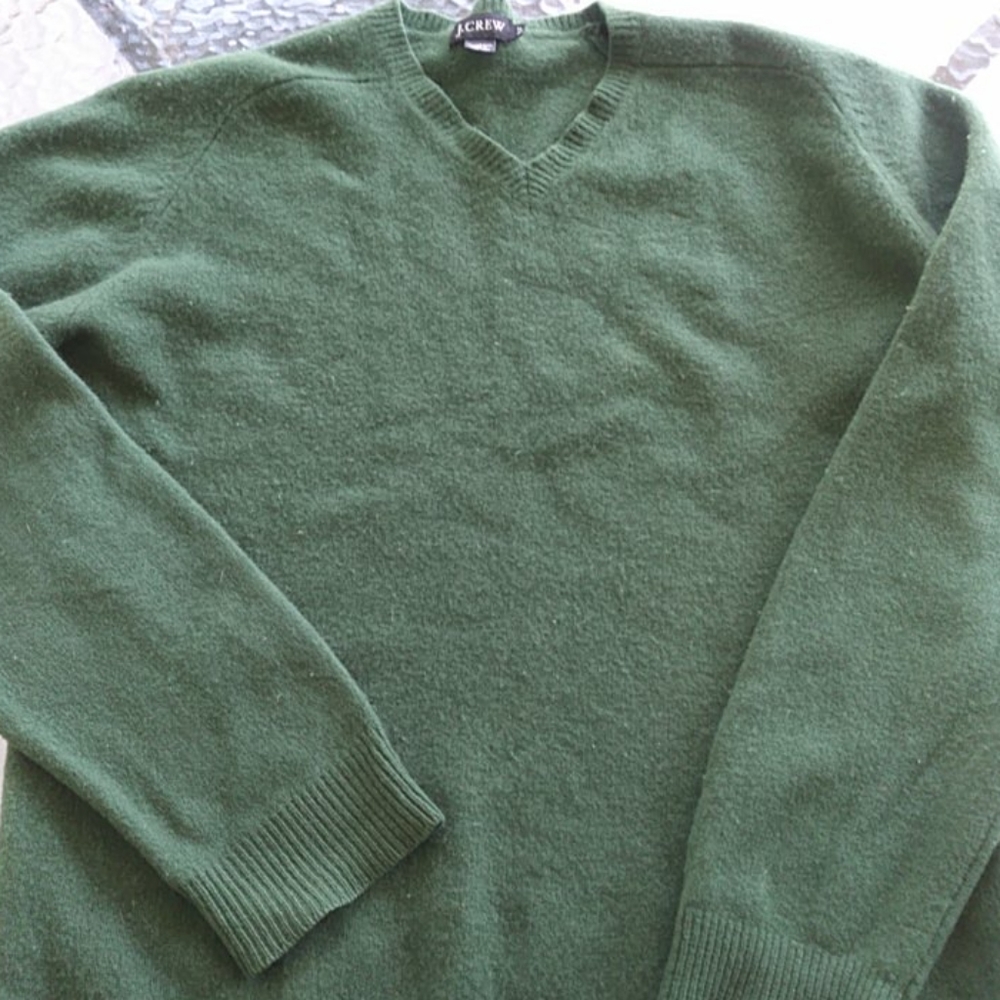 J.Crew Forest Green Lambswool V-neck Sweater - Picture 3 of 5